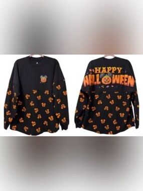 Disney Black & Orange Mickey Pumpkin Print Long Sleeve Top